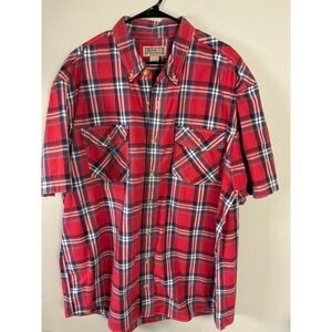Duluth Trading Co Plaid Button Down Shirt Mens 2XL Tall Red Short Sleeve